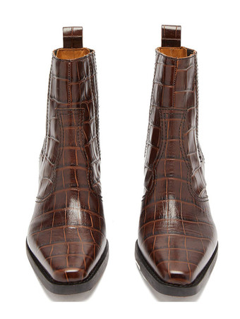 Stivaletti con tacco grosso da donna in vernice ricamata in PU con punta tonda