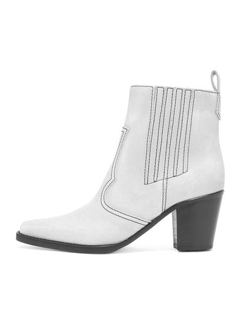 Bianco Stivaletti con tacco grosso da donna in vernice ricamata in PU con punta tonda