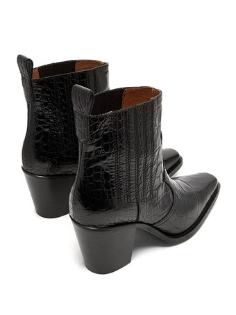 Stivaletti con tacco grosso da donna in vernice ricamata in PU con punta tonda