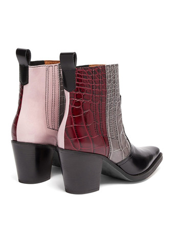 Stivaletti con tacco grosso da donna in vernice ricamata in PU con punta tonda