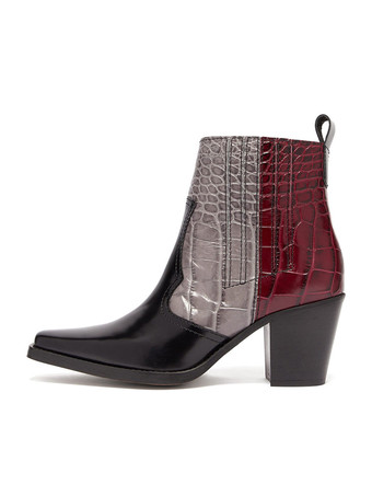 BordeauxStivaletti con tacco grosso da donna in vernice ricamata in PU con punta tonda