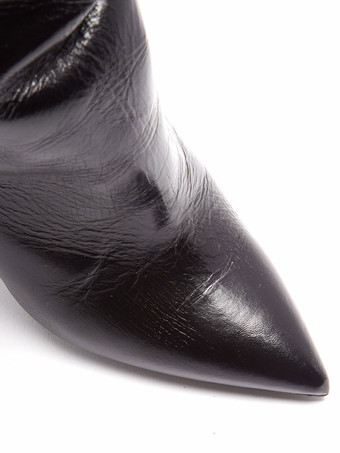 ブラックスラウチブーツポインテッドトゥスティレットヒールミッドカーフブーツ女性用