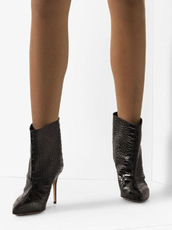 女性用アンクル ブーツ ブラック ポインテッドトゥ スティレット ヒール ブーティー