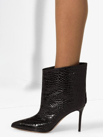 女性用アンクル ブーツ ブラック ポインテッドトゥ スティレット ヒール ブーティー
