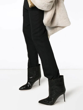 女性用アンクル ブーツ ブラック ポインテッドトゥ スティレット ヒール ブーティー