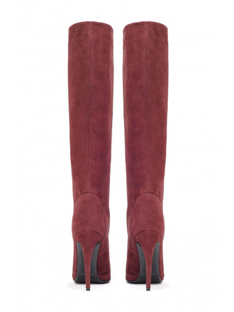 レディース ワイド カーフ ブーツ スエード スティレット ヒール ニーハイ ブーツ