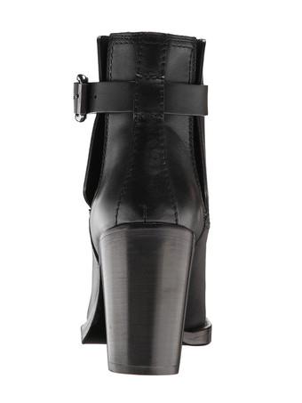 ブラックアンクルブーツ女性ラウンドトゥバックルチャンキーヒールブーティ