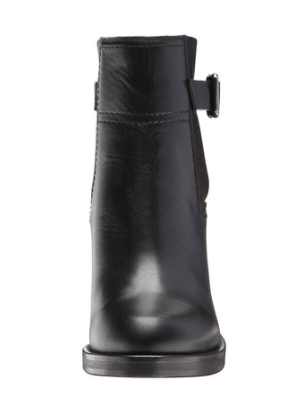 ブラックアンクルブーツ女性ラウンドトゥバックルチャンキーヒールブーティ