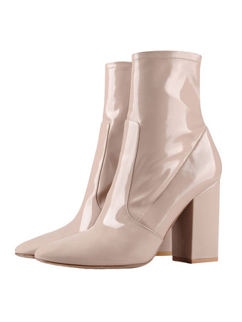 女性用アンクルブーツ ジッパー ポインテッドトゥ チャンキーヒール ブーティー