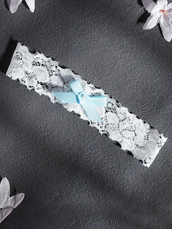 ホワイト ウェディング ガーター ホワイト レース メタル ディテール ウェディング ガーター