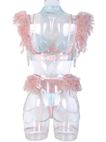 ランジェリー ブラジャー 女性用 ブラ ピンク ポリエステル 3ピース セクシー ホット 下着