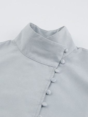 女性用シャツ ホワイト Vネック クラシック 長袖 ポリエステル トップス