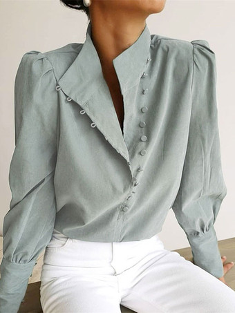 Camicia per donna Top in poliestere classico a maniche lunghe con scollo a V bianco