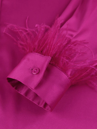 女性用ブラウス ローズフェザー Vネック クラシック 長袖 ポリエステル トップス