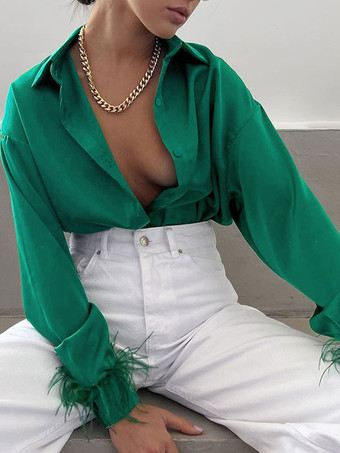 女性用ブラウス ローズフェザー Vネック クラシック 長袖 ポリエステル トップス