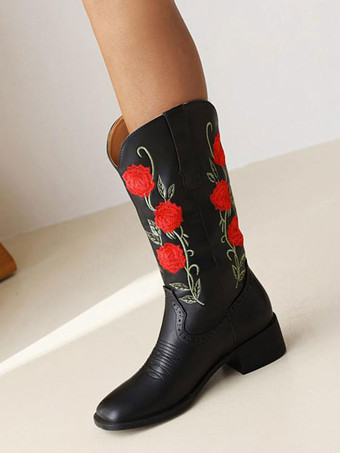 Bottes au Genou Femme à Talons Hauts Imprimés Fleuries