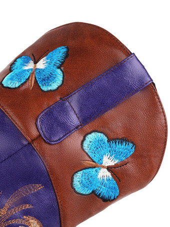 女性のミッドカーフブーツPUレザー先の尖ったつま先刺繍カウボーイブーツ