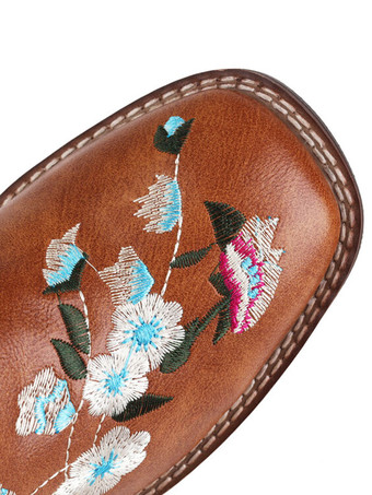 Bottes Mi-mollet Bottines Femme à Talons Hauts Imprimés Fleuries Chaussures de Mariée Bohème