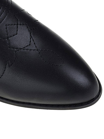 ブラック ウエスタンブーツ レディース ポインテッドトゥ カウボーイブーツ ミッドカーフブーツ