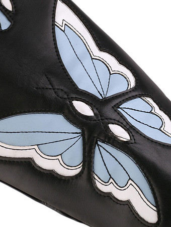 Women's Western Boots Black PU Leather Puppy Heel Knee High Boots