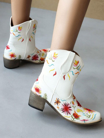 レディース ウエスタンブーツ ホワイト ポインテッドトゥ カウボーイブーツ