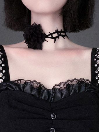Accessori Gothic Lolita Girocollo in poliestere con fiori neri Varie