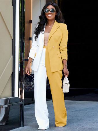 イエローツートンデザイン ツーピース コーディネートセット クラシックブレザー ジャケット リラックスフィットパンツ 春秋コーデ レディース 2025