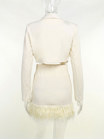 ツーピースセット春秋アウター黒ショートブレザージャケットタッセルスカートターンダウン襟セクシーな衣装女性のための