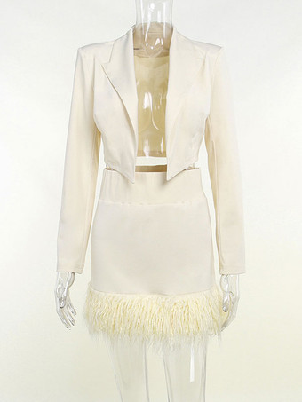 ツーピースセット春秋アウター黒ショートブレザージャケットタッセルスカートターンダウン襟セクシーな衣装女性のための