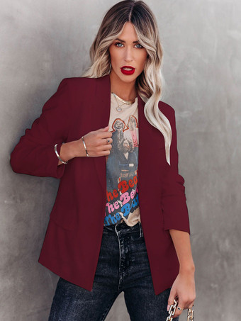 ワインレッド レディース用ホワイトブレザージャケット 無地ラペル シック 春秋 リラックス ストリート アウターウェア