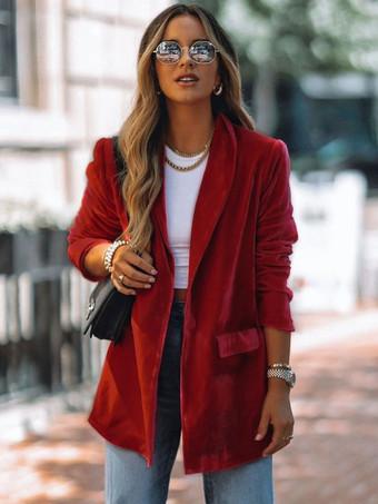 Women Velour Color Outerwear Street Blazer Red Oversized Solid Relaxed Fall For Jacket Chic Spring Long