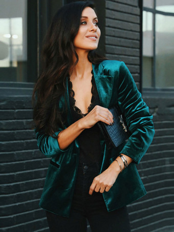 Velours-Blazer-Jacke für Frauen  grün  Burgund  einfarbig  lässig  schmal geschnitten  Frühling  Herbst  Straße  Oberbekleidung