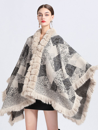 Capa Cabo Faux Fur Wraps Shawl Spring Poncho Coat para mujer