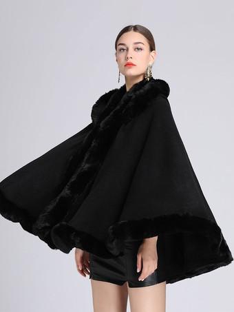 Cappotto poncho con cappuccio in pelliccia sintetica con mantello natalizio per donna 2025
