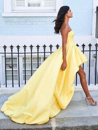 ピーチプロムドレス 2025 Aライン ストラップレス ノースリーブ パーティードレス 無料カスタマイズ