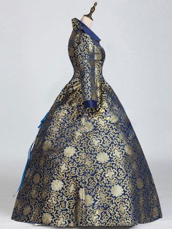 ブルー ビクトリア ロココ ポリエステル 花柄 ドレス レディース マリー アントワネット コスチューム レトロ チュニック