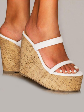 女性のウェッジ サンダル オープントゥ PU レザー サンダル シューズ