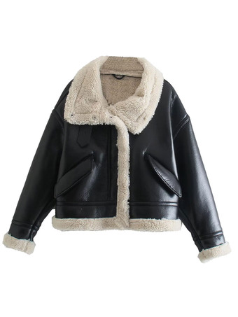 PU レザー モト ジャケット女性特大冬アウター