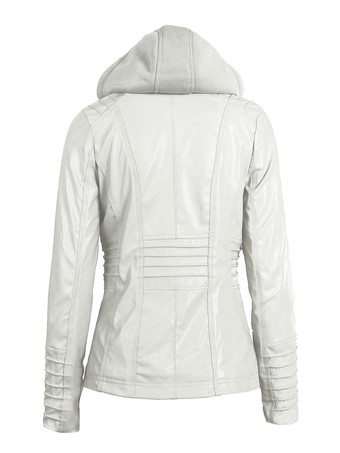 女性のための PU レザー ジャケット フード付き春アウター