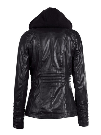 女性のための PU レザー ジャケット フード付き春アウター