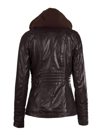 女性のための PU レザー ジャケット フード付き春アウター