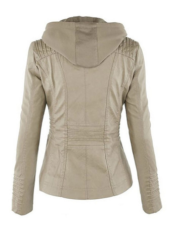 女性のための PU レザー ジャケット フード付き春アウター