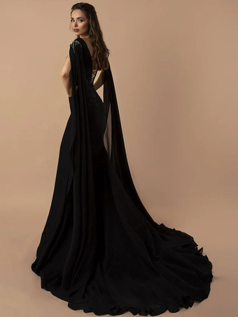 ゴシックウェディングドレスレースマーメイドノースリーブトレーンブライダルドレス無料カスタマイズ