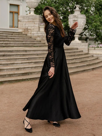 黒のウェディングドレスレース A ライン長袖床長さのブライダルドレス無料カスタマイズ