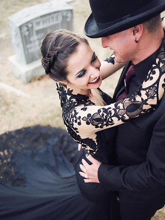 Abiti da sposa neri 2026 Pizzo a maniche lunghe a sirena in crepe elasticizzato con abito da sposa in strascico Personalizzazione gratuita