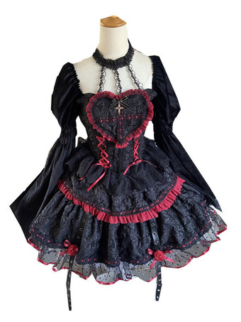   ゴスロリ ドレス フラワー レース ブラック