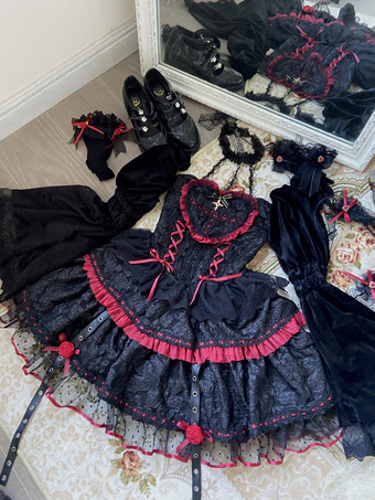   ゴスロリ ドレス フラワー レース ブラック