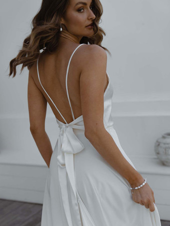 Simple Wedding Dress Square Neck Sleeveless A-Line Bridal Gowns Free Customization