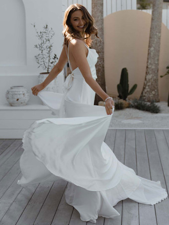 Simple Wedding Dress Square Neck Sleeveless A-Line Bridal Gowns Free Customization