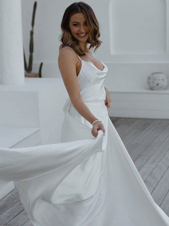 Simple Wedding Dress Square Neck Sleeveless A-Line Bridal Gowns Free Customization